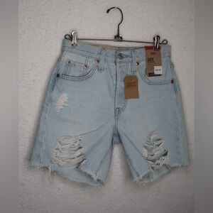 501 Levi's Shorts Women's Light‎ Wash Distressed High Waisted Button Fly Sz 24